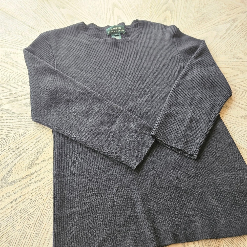 Lauren Ralph Lauren Ribbed Sweater Womens Medium‎ Black Merino Wool Cotton 90s - Picture 2 of 9